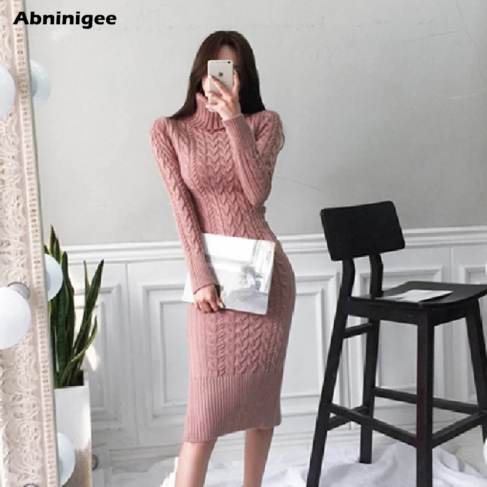 Платье-Свитер женское трикотажное однотонное на осень/зиму | Женская одежда