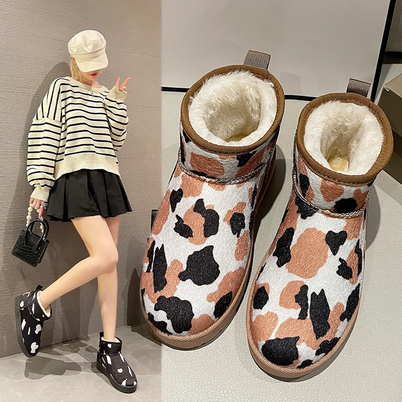 

Women Winter Plus Velvet Thicken Flat Non-slip Snow Boots 2021 Fashion New Female Short Tube Soft Casual Warm Cotton Shoes