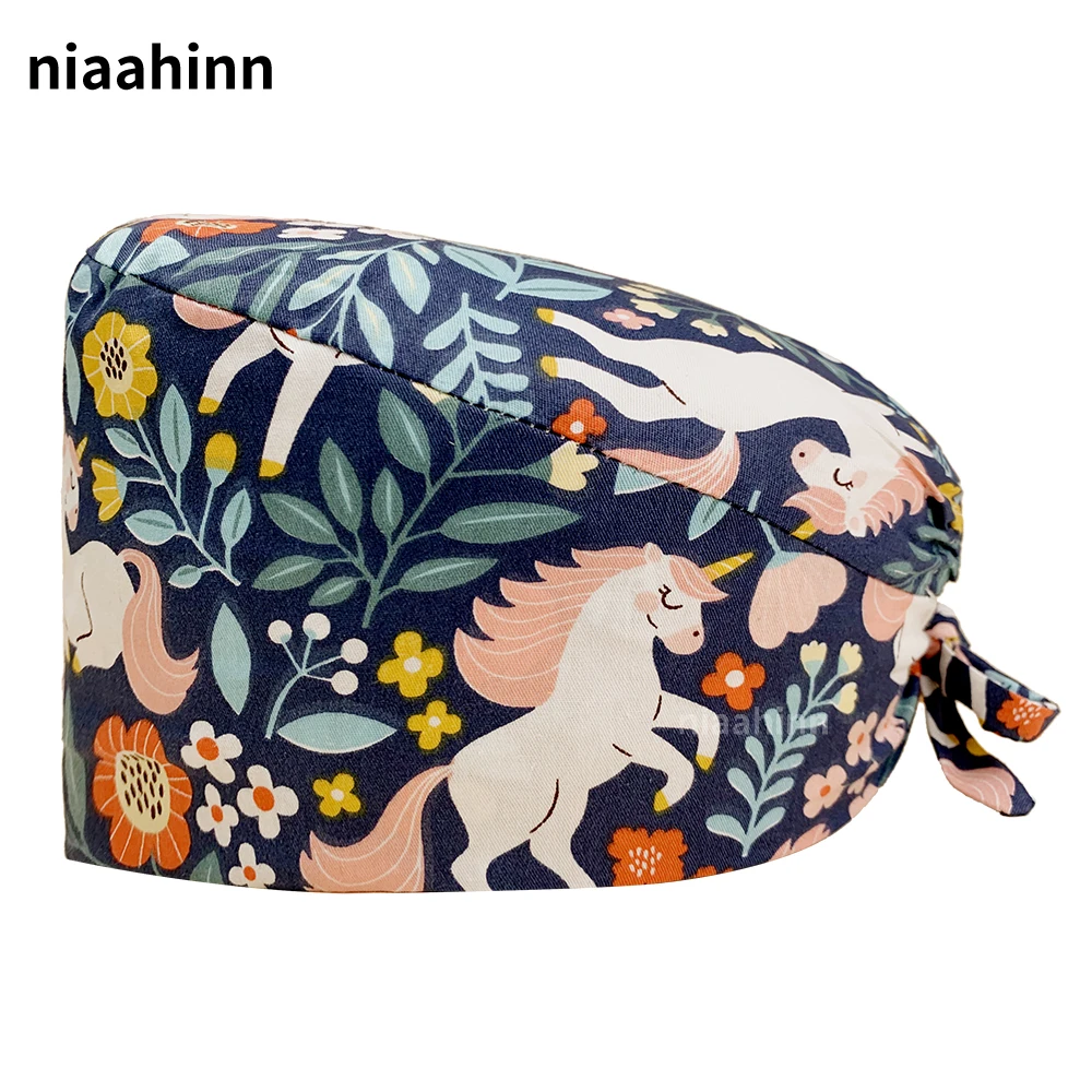 

Хит продаж, регулируемые скрабы с принтом для женщин, унисекс, 100% хлопок, скраб-шапка, колпачки для работы в салоне красоты, быстрая эластичн...