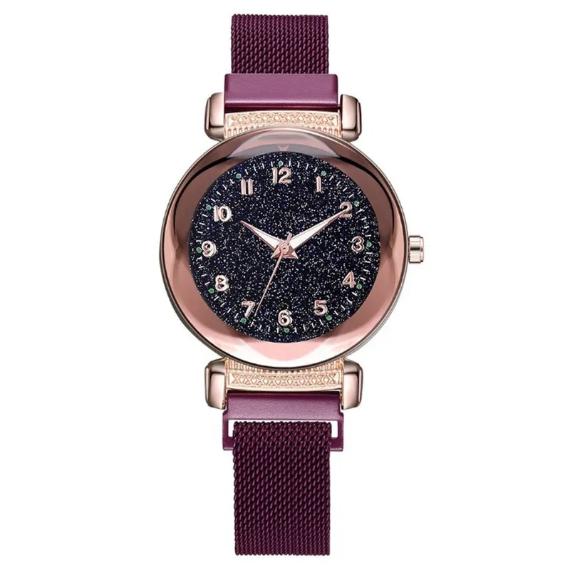 Purple1 Креативные звездное небо часы женские кварцевые цифровые светящиеся магнитные женские наручные часы из розового золота с геометрическим кристаллом Reloj Mujer Роскошные - Цвет: Purple1