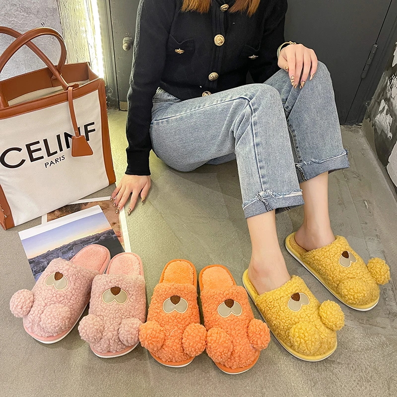 Plush Slippers Baotou Female Autumn and Winter Indoor Warmth Unisex Cute Cartoon Home Ladies Fashion Cotton Slippers