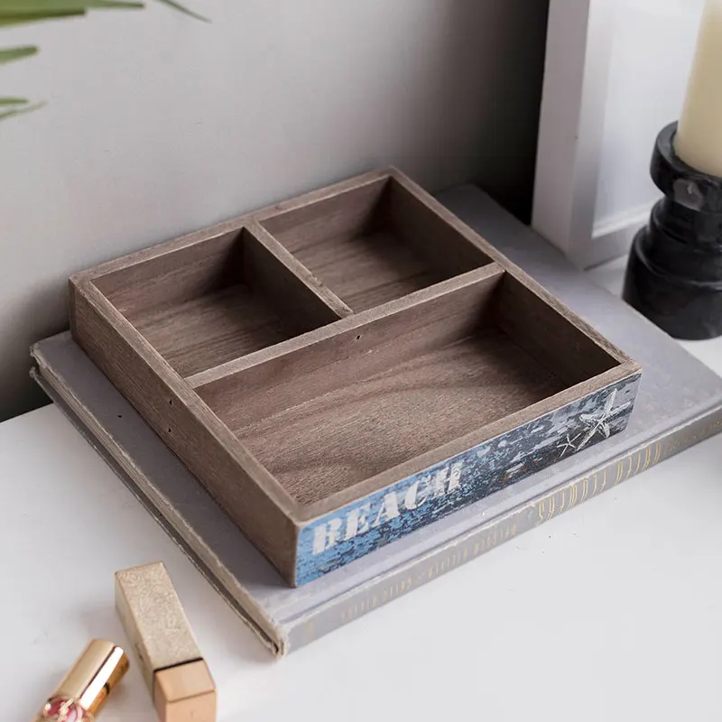 

small squre vintage wooden handicraft tray with compartments