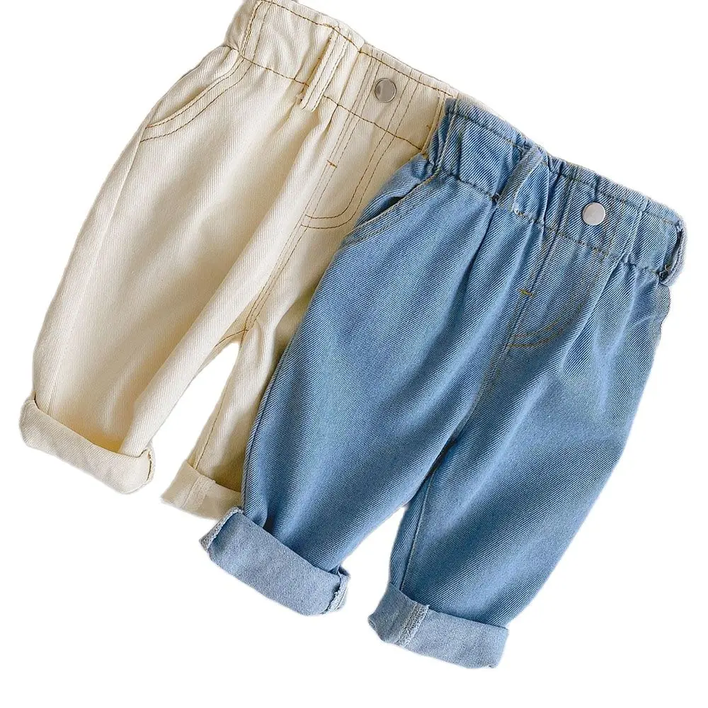 

New Baby Girl Pants Soft Denim High Waist Baby Girl Leggings Solid Color Infant Clothing Little Girls Jeans Pants