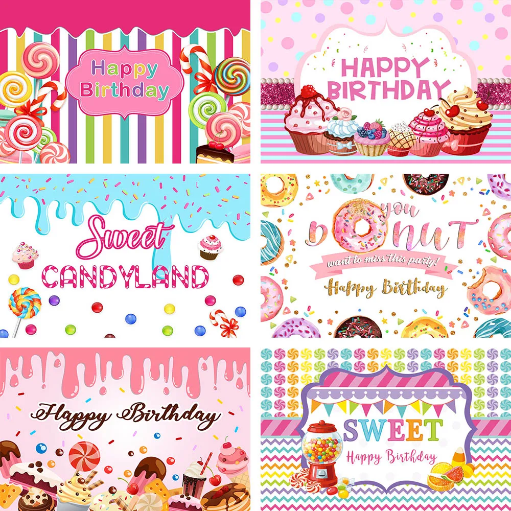 

Avezano Happy Birthday Backdrop Baby Sweet Candyland Donut Smash Cake Newborn Photography Background Fond Studio Photozone Decor