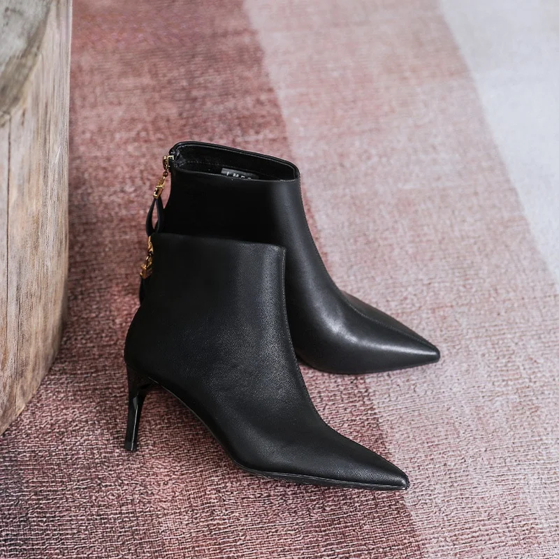 

French Girl Back Zipper Short Boots Net Red Pointed Martin Boots Women Winter New Stiletto High Heels Women's Vulcanized Shoes