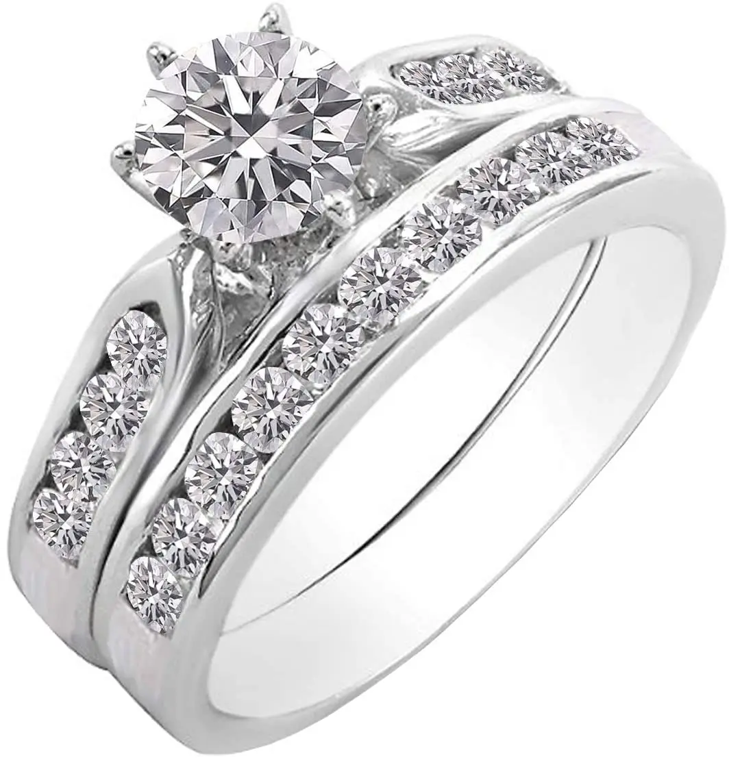 

Women's 1.00 Carat (Ctw) 10K 14K 18K Rose Gold Round Moissanite Diamond Engagement Wedding Band Ring Set 1 Ct (Size) Wholesale