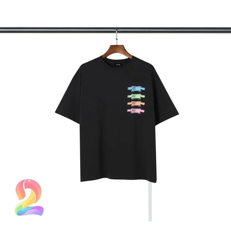 

New WE11DONE Casual T-shirt Men Women High Quality Color Stripe Pattern Ribbon Decoration Tops Welldone Fashion Hip Hop T Shirts