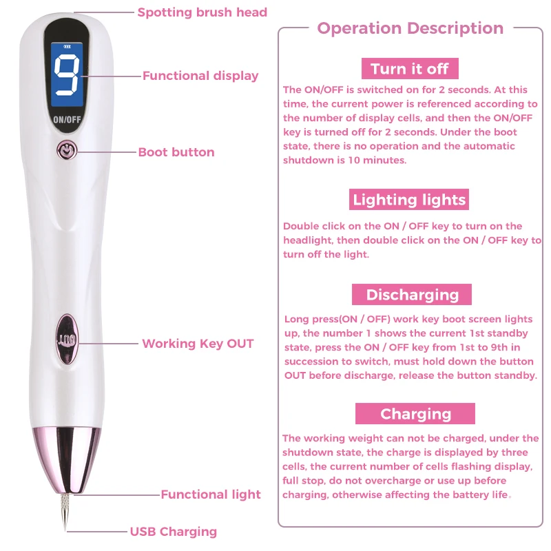 

2020 High quality Moles removal pen skin beauty treatment with nine level speed led display in stock for drop shipping