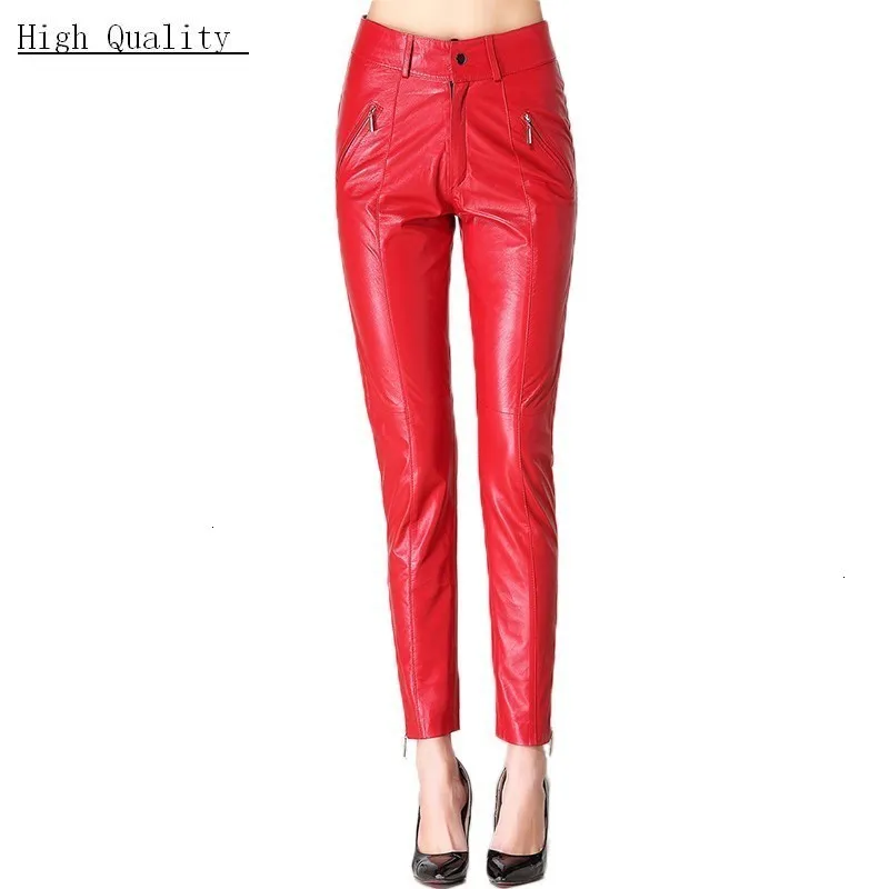 Элегантные Роскошные женские брюки из натуральной кожи женская уличная одежда