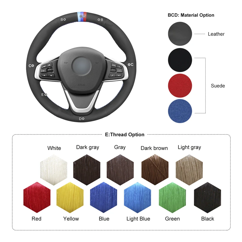 

MEWANT Black Suede Car Steering Wheel Covers Braids for BMW 2 Series F45 Active Tourer F46 Gran Tourer X1 F48 X2 F39 2014-2021