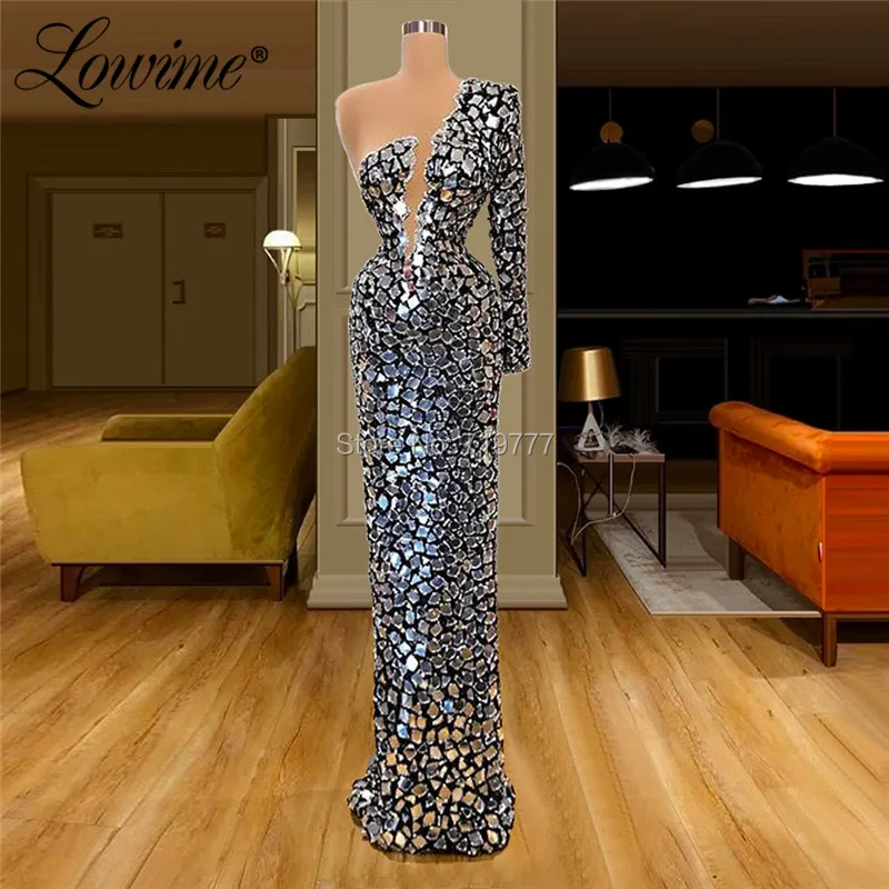 One Shoulder Crystals Special Occasion Evening Dresses 2020 Custom Made Beading Dubai Kaftan Robe Soiree Islamic Party Gowns