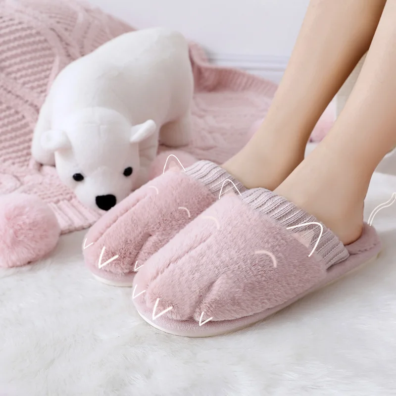 

Women Fur Slippers New Winter Warm Home Plush Slippers Indoor Floor Shoes Soft Suede Ladies Slides Men Flats Flip Flops