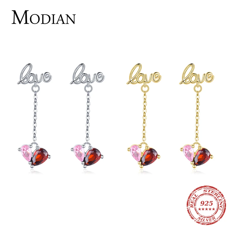 Modian Romantic Letters Love Charm Drop Earring 925 Sterling Silver Sparkling Zirconia Dangle Earrings For Women Wedding Jewelry