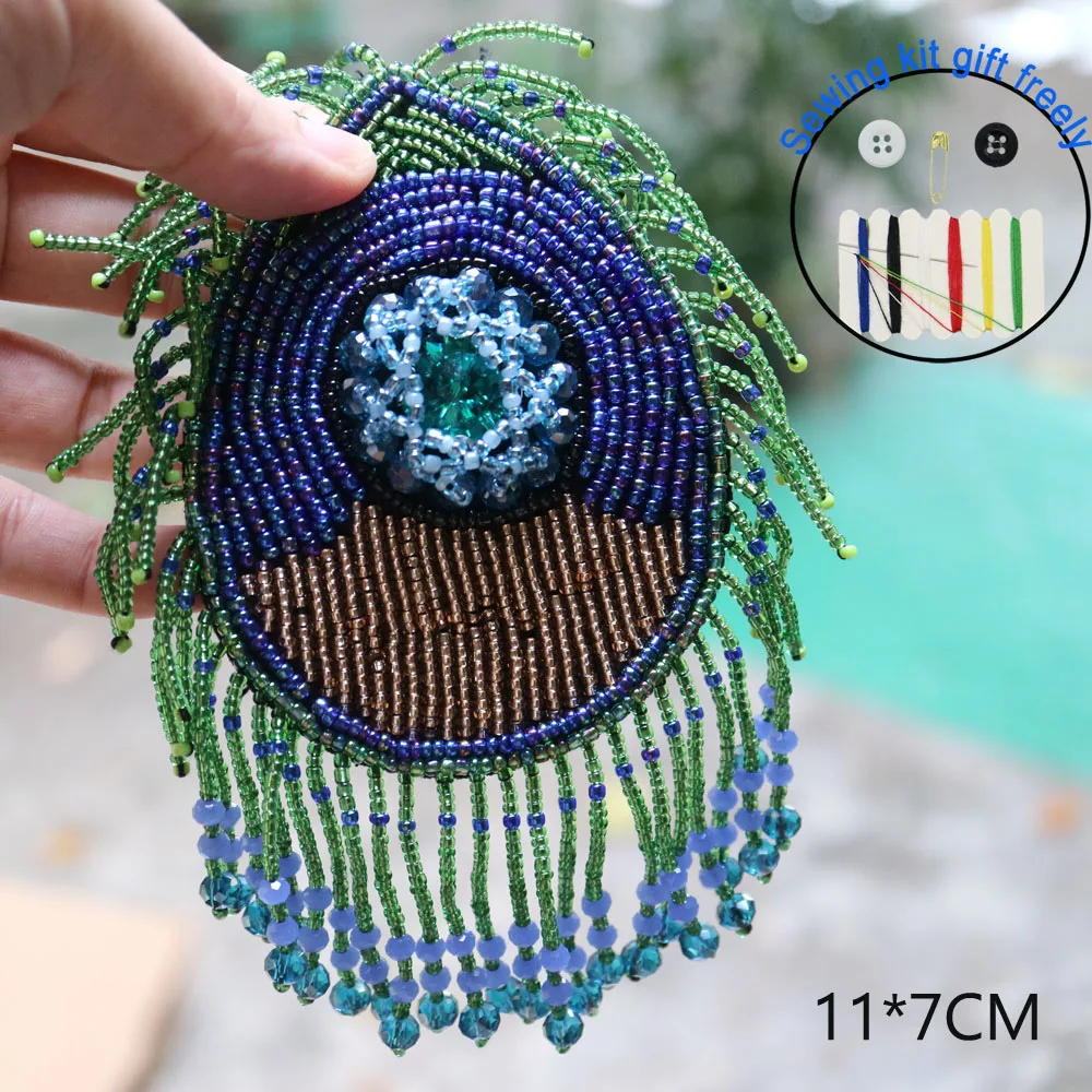 

Fashion green tassel eye beaded appliques patches for clothing DIY sew on rhinestone patch Embroidery parches bordados para ropa