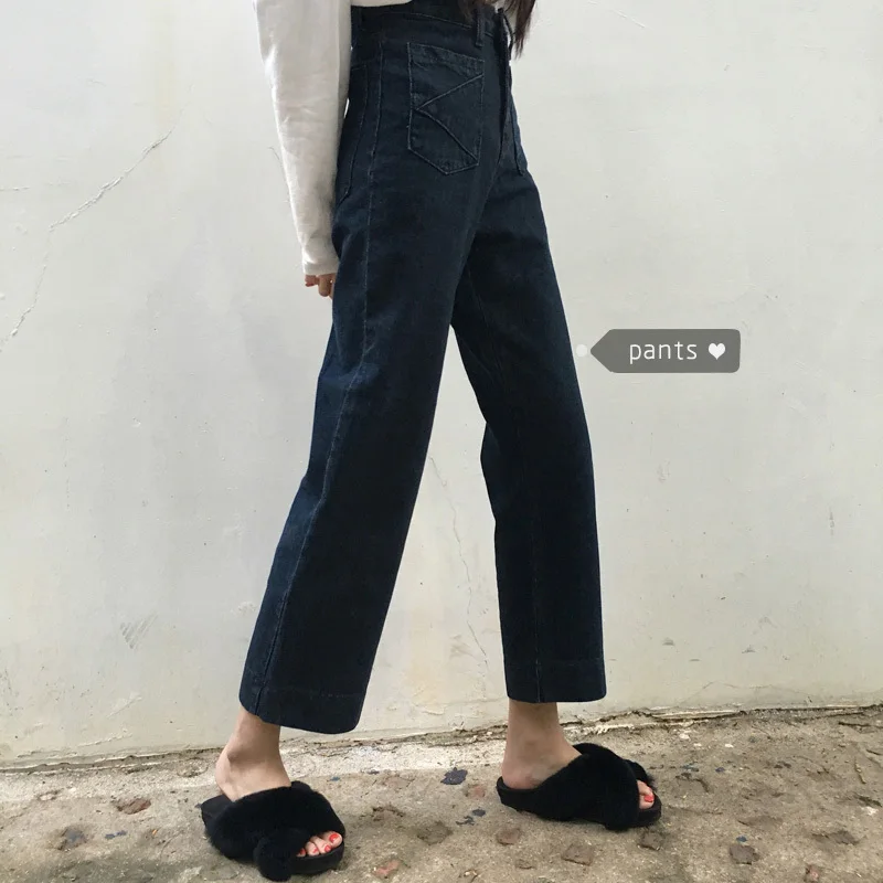 

GOOHOJIO 2020 Vintage Harajuku Straight Denim Pants for Women Fashion High Waist Women Trousers Autumn Solid Color Jeans Women