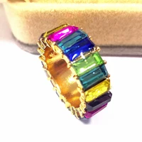 gold filled rainbow baguette acrylic rings for women bohemian crystal ring aaa cubic zirconia statement engagement jewelry gifts
