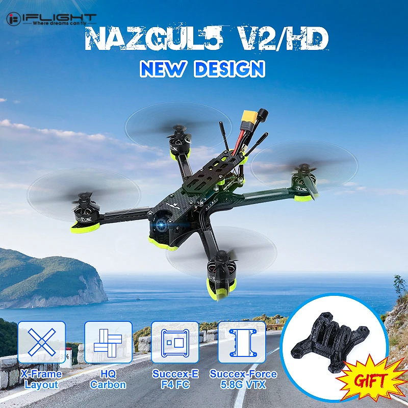 iFlight Nazgul5 V2 Nazgul5 HD de 5 pulgadas 4-6S Estilo libre RC FPV que compite con aviones no tripulados w / Caddx Ratel C&aacute;mara y SucceX E-F4 regulador de vuelo del helic&oacute;ptero de RC Quadcopter Juguetes-0