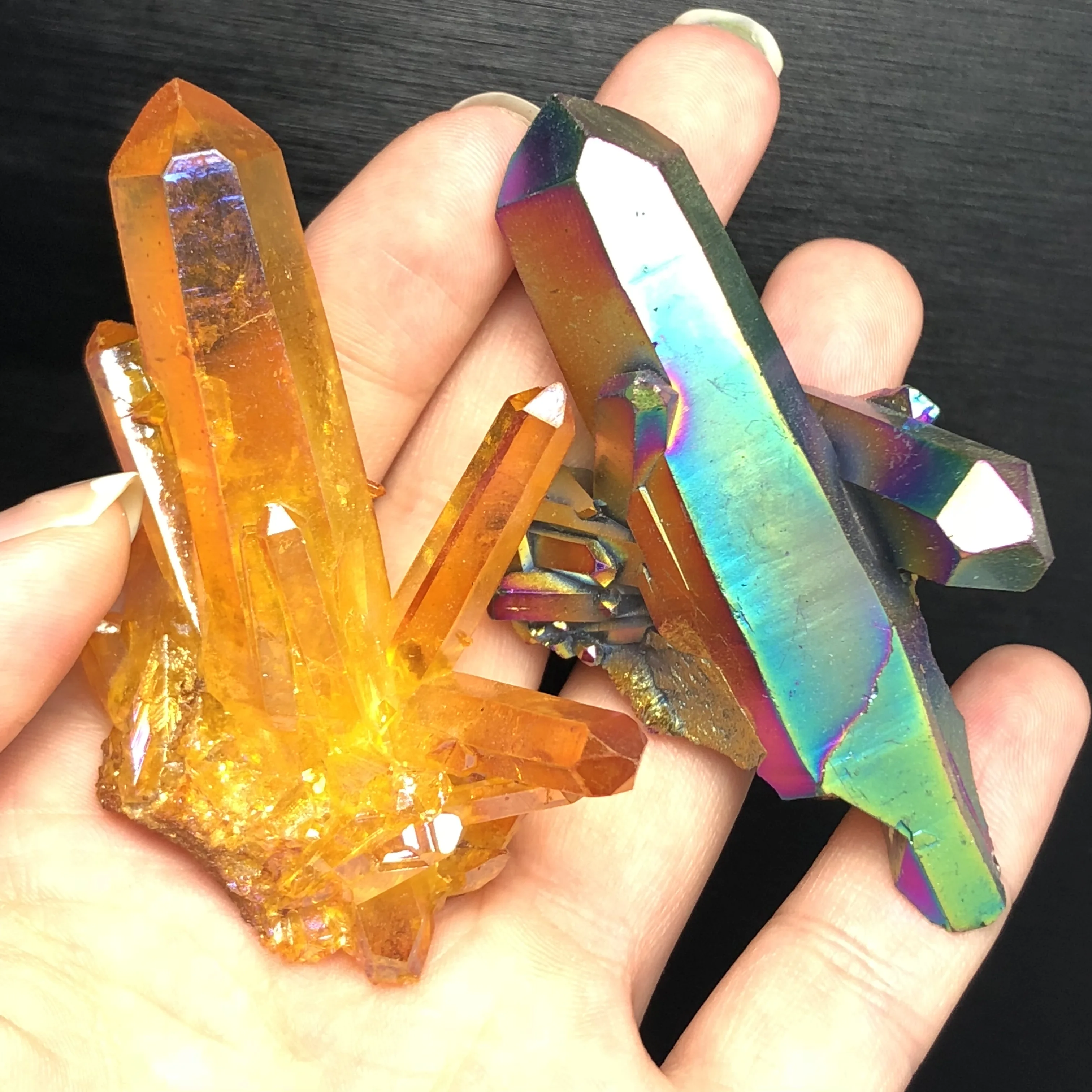 2 шт. красивый аура Кристалл кластер Ангел Аура титановый Кварцевый Потрясающие