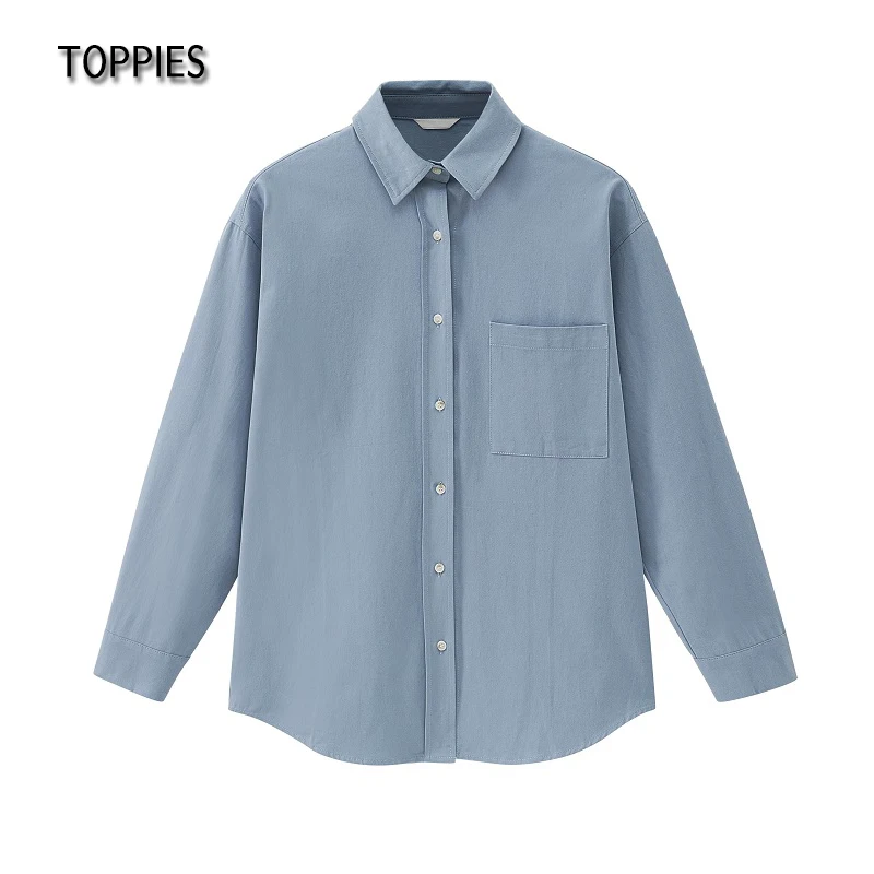 Toppies Shirts Women Long Sleeve Plain Pocket Buttons 100% Cotton Lady Thick Blouse Women's Tops | Женская одежда