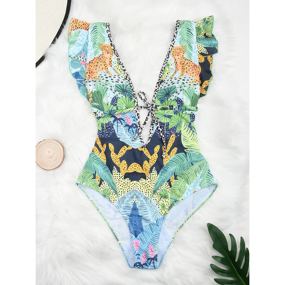 

Sexy Ruffle One Piece Swimsuit Women 2021 Swimwear Woman Summer Beachwear Maillot De Bain Femme Bathing Suit Monokini Swimsuits
