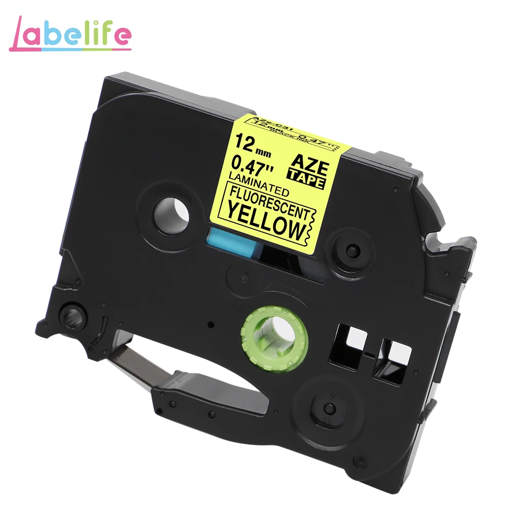 Labelife, 1 шт., 12 мм, матовые бумажные ленты TZe MQP35 TZe M31, белые, ягодно-розовые, совместимые с Brother PTouch, для изготовления этикеток, PT-D210 - Цвет: Fluorescent Yellow