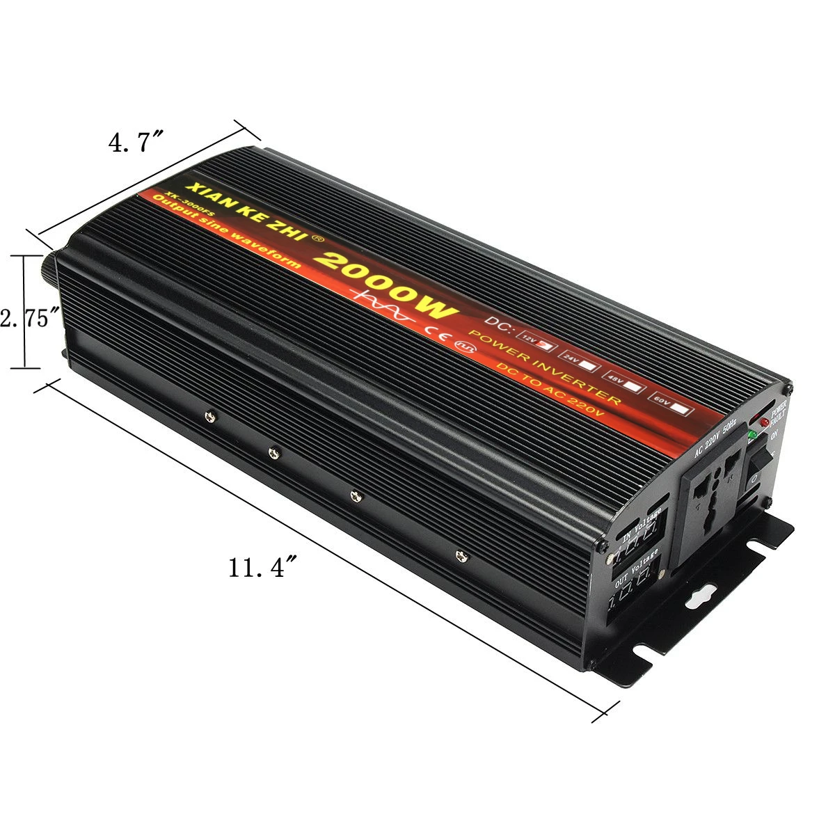 Инвертор 12 V/24 V 220V 2000/3000/4000W Напряжение трансформатор с немодулированным синусоидальным сигналом Мощность инвертор DC12V к переменному току 220V преобразователь+ 2 светодиодный Дисплей