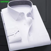 2021 new high quality non ironing men dress shirt long sleeve new solid male dressing fit business shirts white blue navy black