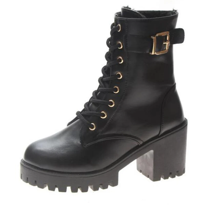 Модные женские ботинки Сезон весна-осень Кожаные короткие ботиночки на высоком