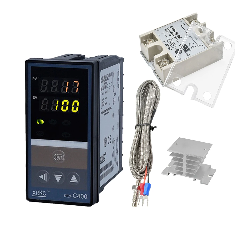 

REX-C400 Digital PID Temperature Controller Thermostat SSR Output + Max.40A SSR Relay + K Thermocouple Probe 2m + Heat Sink