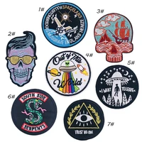 new black skull embroidered patches iron on aliens ufo badges punk style for clothes round appliques diy coat bags parches
