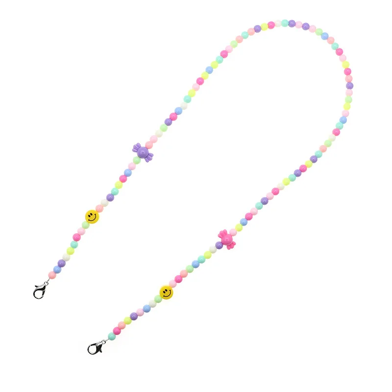 

XAIOBOACC Necklace for Women Girl Child Acrylic Korean Version Fashion Candy Beads Smiley Glasses Neck Chain Free Shipping