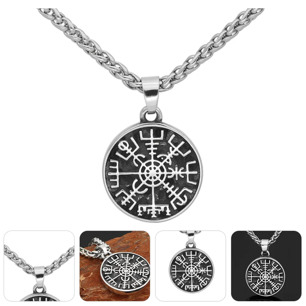 

Viking Necklace Neck Pendant Steel Choker Vintage Compass Charm Amulet Pendant