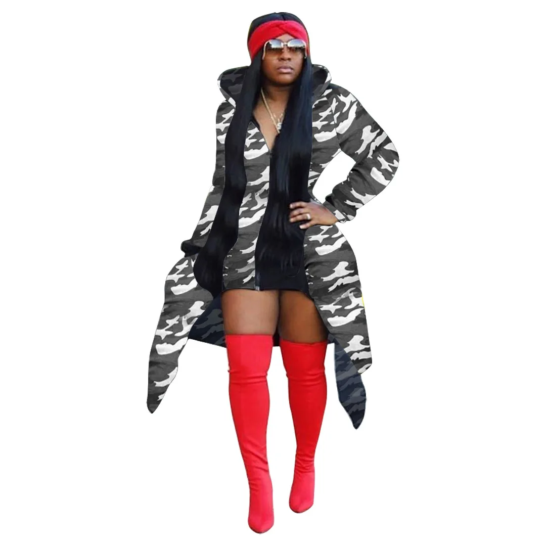 Winter Maxi Coat Hooded Zipper Full Sleeve Women Long Leopard Print Asymmetric Trench Night Club 4 Color | Женская одежда