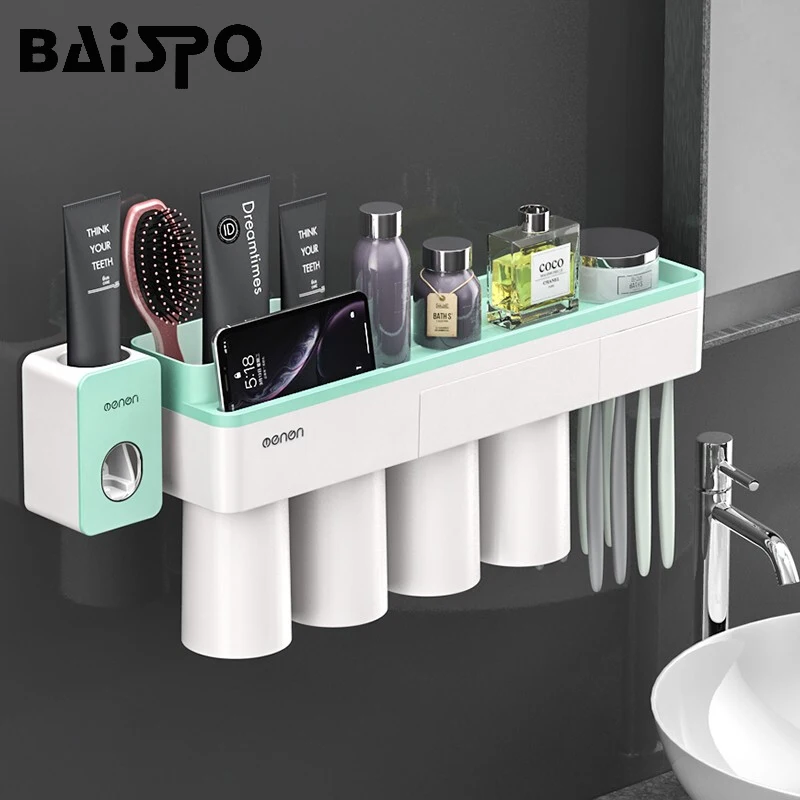 BAISPO магнитный держатель для зубной щетки с адсорбцией с 4 чашками настенный держатель для ванной комнаты Чехол Набор аксессуаров для ванной комнаты