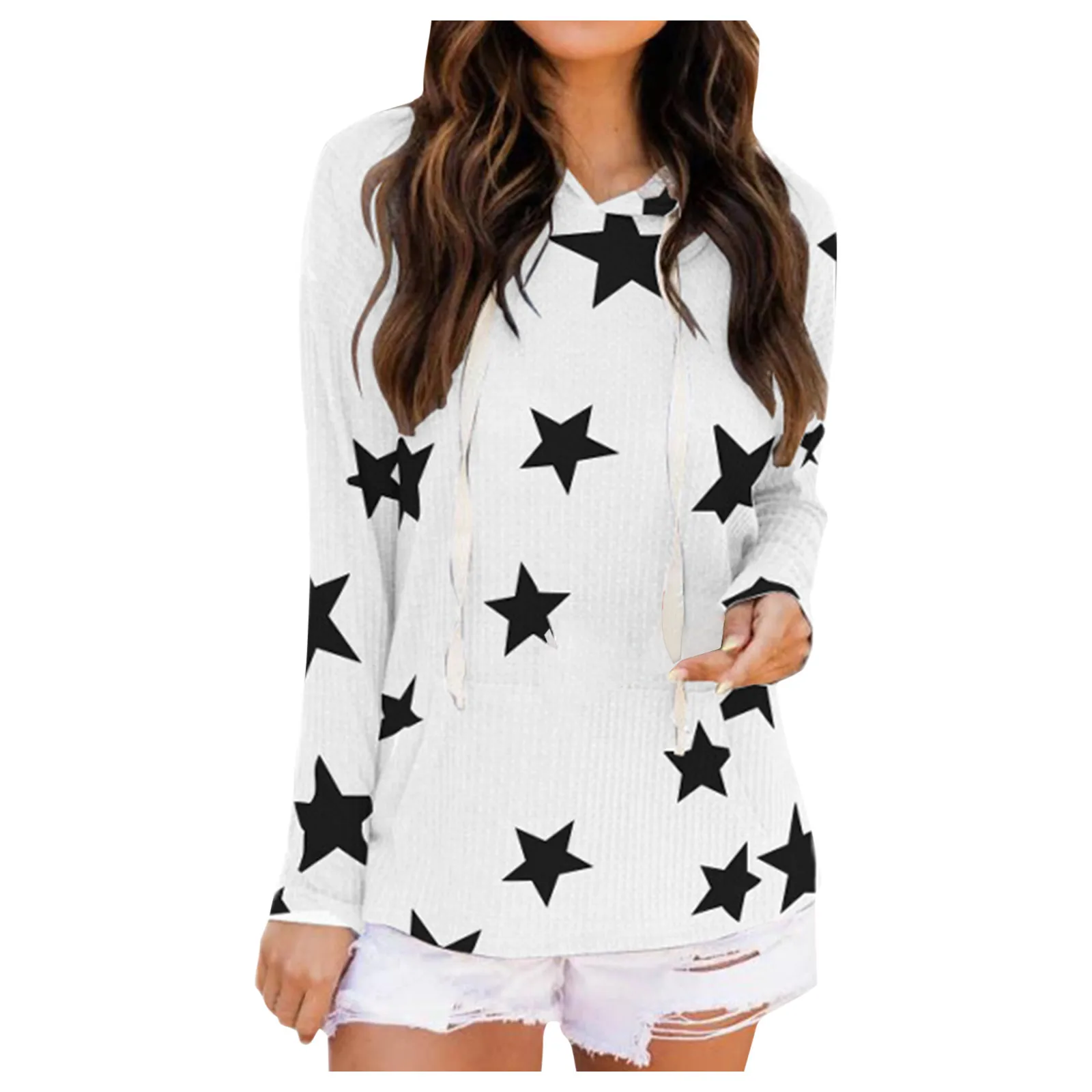 

Winter Women Stars Hoodies Sweatshirt With Hooded Pullover Hoodie Female Outwear Long Sleeve Top
