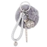 women hollow ball bell chain pompom pendant braided rope keychain bag ornaments cute toy gifts keychain fur ball pompom stuffed