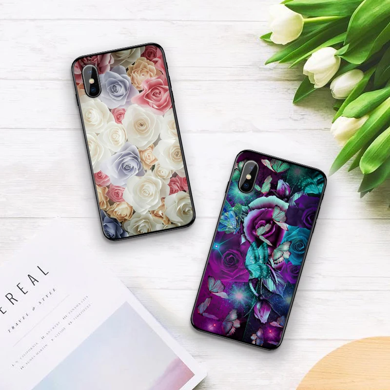 Чехол с бабочкой на белых розах для iPhone 6 6S plus чехол роскошный черный 5 5S se 7 8 Plus X XS