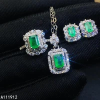 kjjeaxcmy fine jewelry natural emerald 925 sterling silver women pendant necklace chain earrings ring set support test exquisite