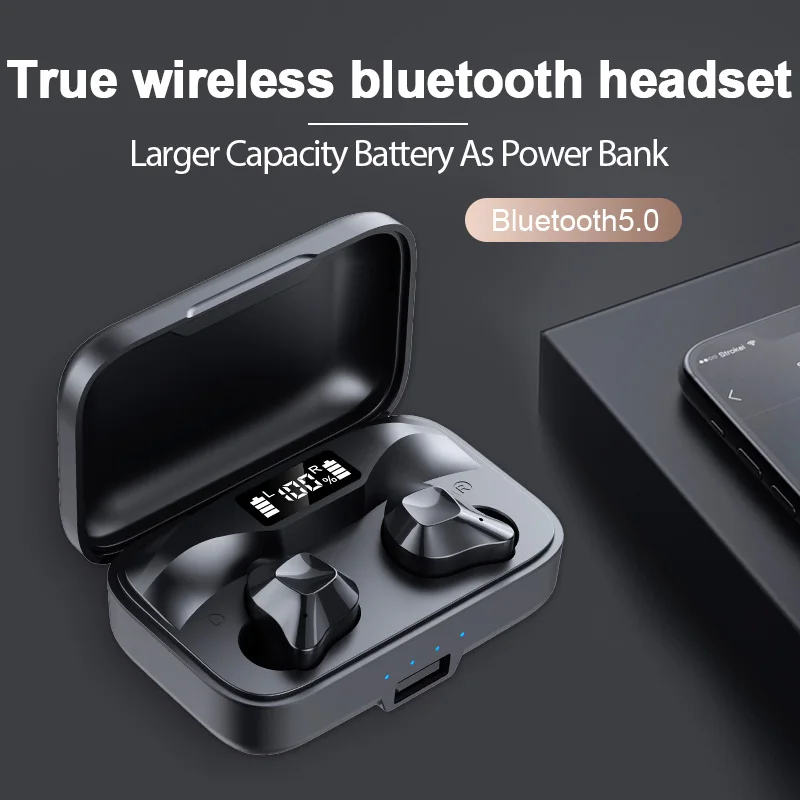 

Wireless bluetooth headset HD stereo TWS fingerprint touch 1500mAh charging box sports call bluetooth is suitable for smartphone