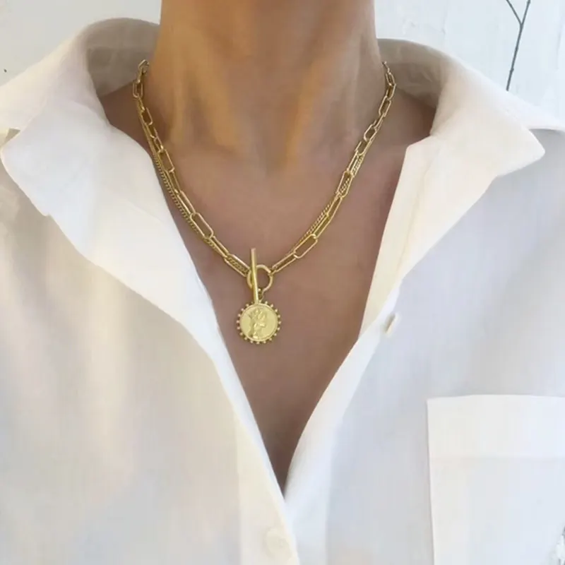 Новинка 2020 корейский винтажный кулон FFLACELL золотого и серебряного цвета с двойной