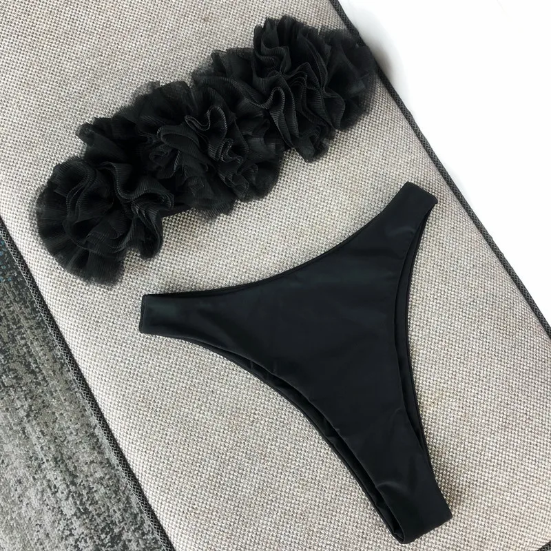 2020 Sexy Blue Swimsuit Women Swimwear Bandeau Bikini Mesh set Brazilian Biquini bikinis High Waist Bathing Suit Beach | Женская одежда