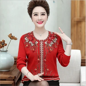 Новый кардиган, женский кардиган высокого качества с алмазной вышивкой, свитер для женщин 40-50 лет, женский свитер для среднего возраста, пальто F716