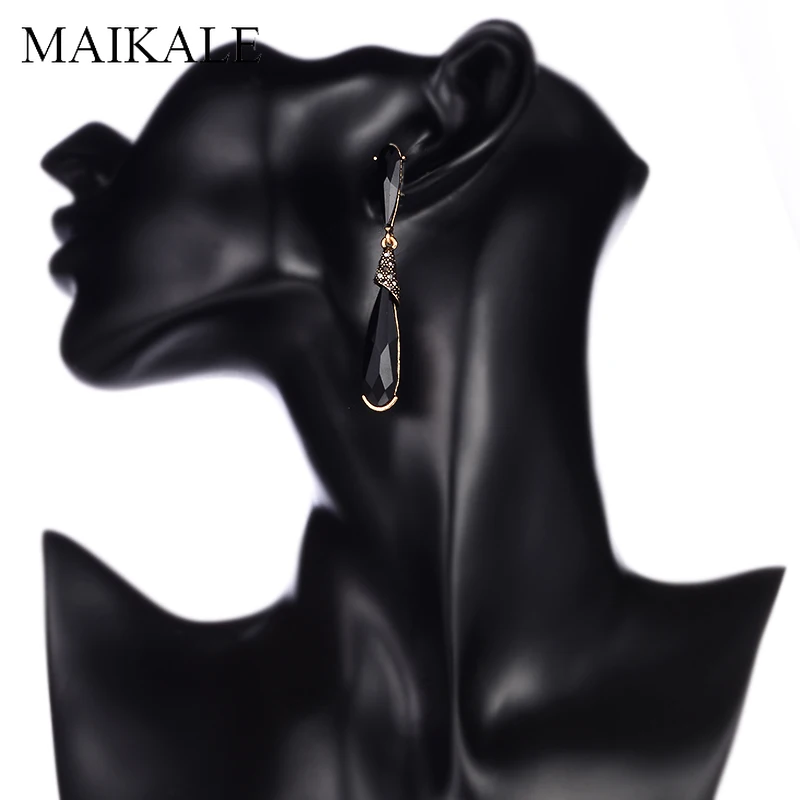 Серьги MAIKALE Vintage Big Crystal Drop для женщин с черным камнем-каплей из родированного металла со золотым и серебряным оттенком. Экстравагантный подарок на каждый день.