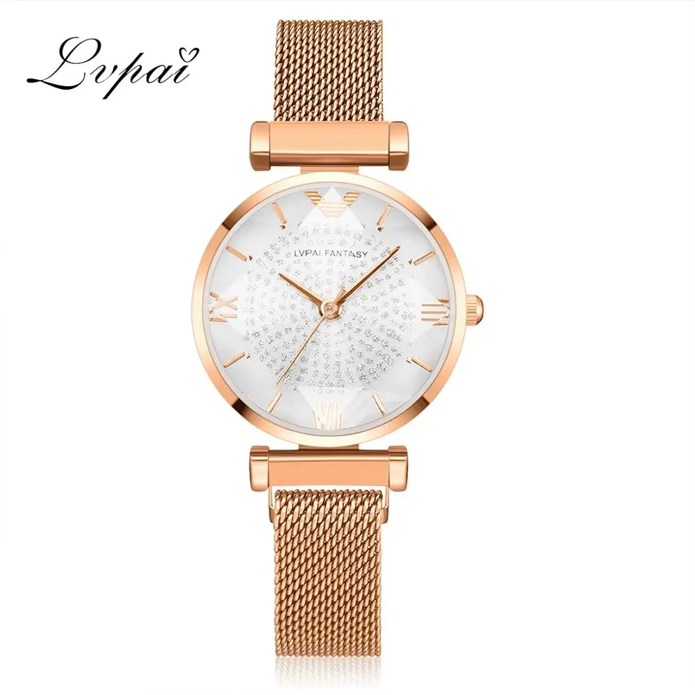 

PopWomen Watches Ladies Rhinestone Rose Gold Magnetic Watch Geometric Surface Roman Numerals Quartz Wristwatches Dropshipping