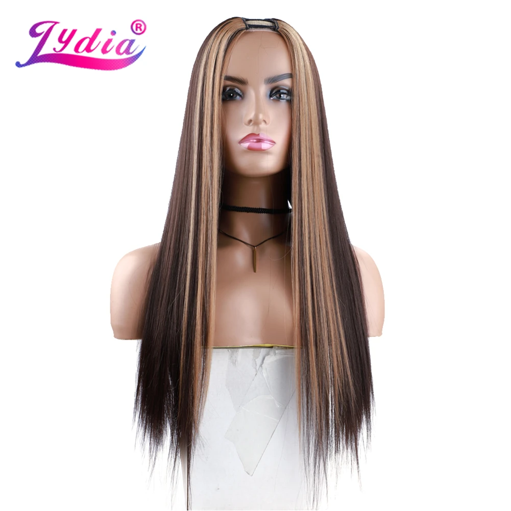 

Lydia Long Silky Straight U Part Natural Mixed 4/27 Color Hair Wigs Heat Resistant Synthetic 20Inch For Women Ladies Daily