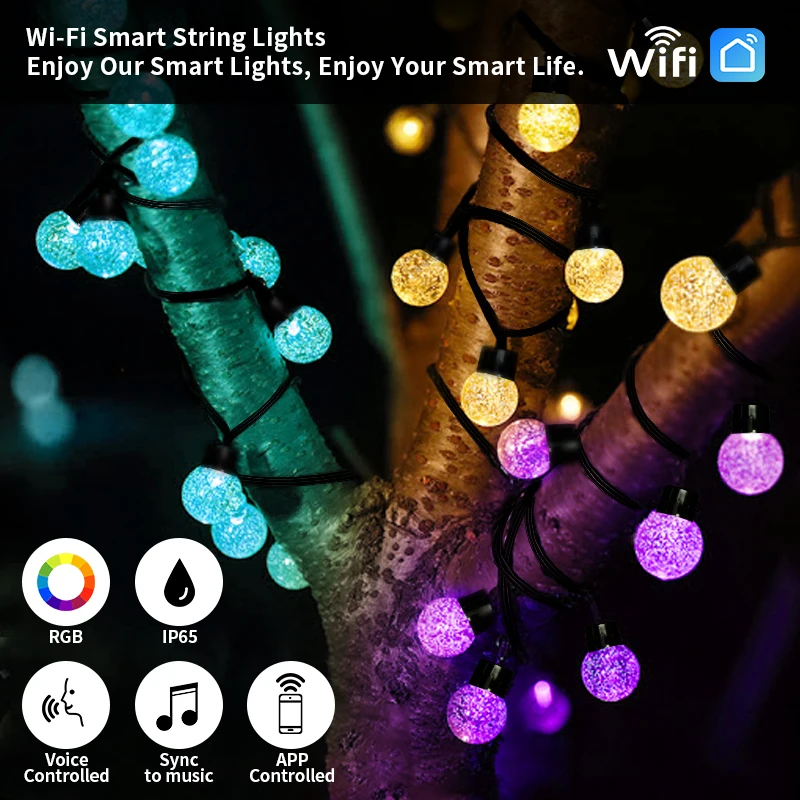 Inteligente de Led com Luzes Controle por Wi-fi Bola de Cristal à Prova Decoração de Casamento Cordão D’água Iluminação Musical Área Externa 2022 Rgb