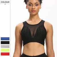 textured sports bra criss cross racer back gym yoga tops push up fitness bralette waffle active wear workout mesh padding outfit