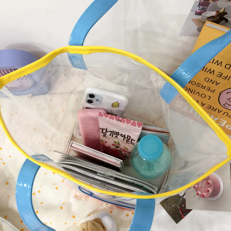 

Summer Clear Bags for Women 2021 Cute Cartoon Bear Transparent Totes Reusable Shopping Handbag Casual Girls Outdoor Shoulder Bag