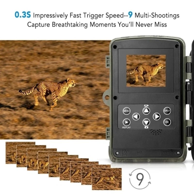 

RISE-16MP 1080P Trail Camera Hunting Game Camera Outdoor Wildlife Scouting Camera with PIR Sensor Infrared 0.3S Super Fast Trigg