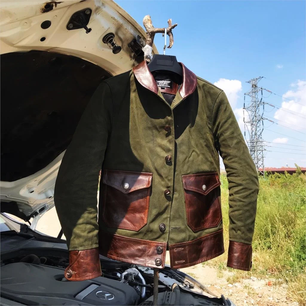 

Винтажная мотоциклетная куртка из вощеной воловьей кожи с лацканами